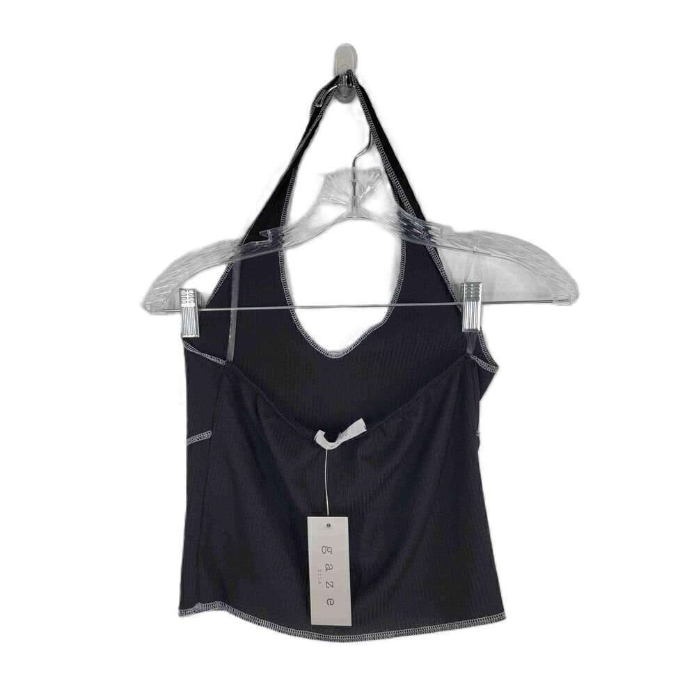 NWT Gaze Halter Top Sleeveless V Neck Contrast Stitching Size Small - Picture 3 of 5